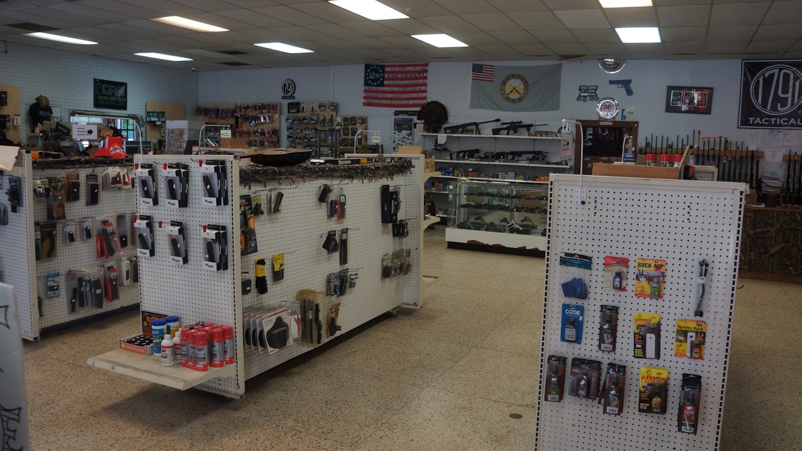 Interior displays and firearm accessories at Foothills Firearm Factory near Rutherfordton North Carolina